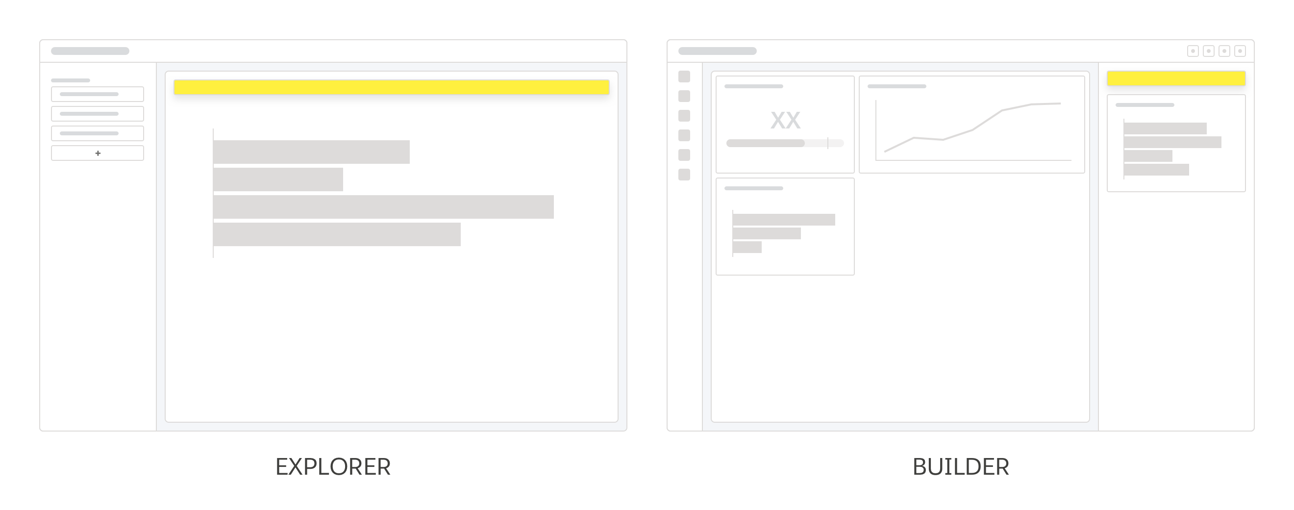 Specific contexts for the query field: explorer (left) and builder (right)